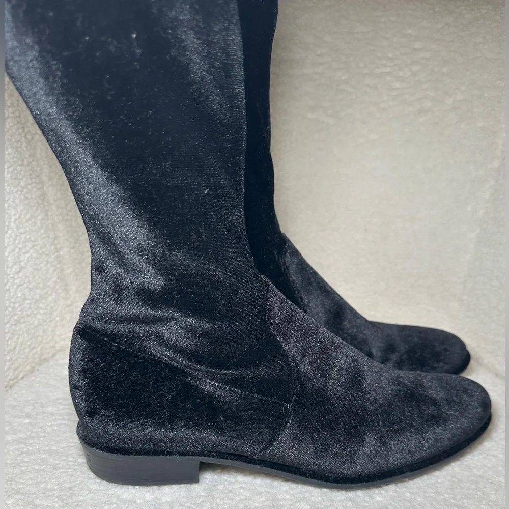 Marc Fisher Hulie boots black over the knee velvet type fall winter low heel 8.5